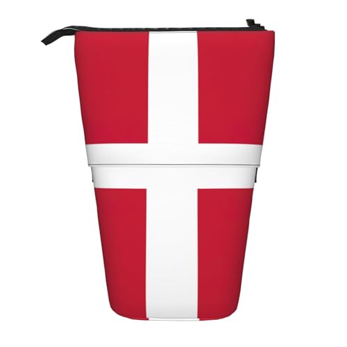 Evengigy Niedliches Federmäppchen mit dänischer Flagge, mit Reißverschluss, verstellbarer Ständer, Stifthalter, lustige Make-up-Tasche, Schwarz , Einheitsgröße, Taschen-Organizer von Evengigy