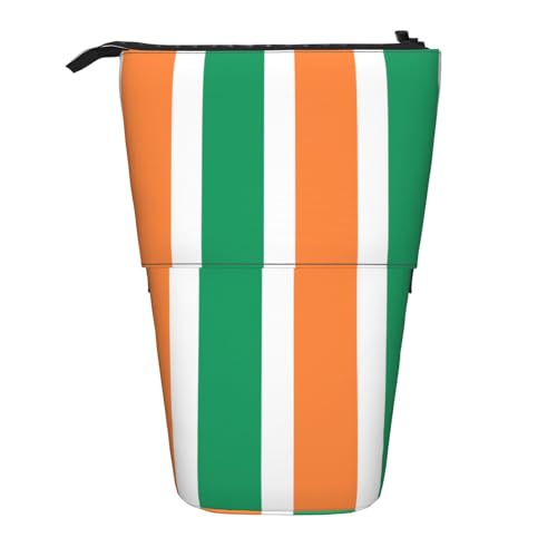 Evengigy Niedliches Federmäppchen mit irischem Flaggen-Druck, mit Reißverschluss, verstellbarer Ständer, Stifthalter, lustige Make-up-Tasche, Schwarz , Einheitsgröße, Taschen-Organizer von Evengigy
