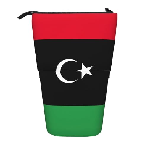 Evengigy Niedliches Federmäppchen mit libyscher Flagge, mit Reißverschluss, verstellbarer Ständer, Stifthalter, lustige Make-up-Tasche, Schwarz , Einheitsgröße, Taschen-Organizer von Evengigy