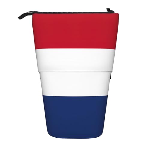 Evengigy Niedliches Federmäppchen mit niederländischer Flagge, mit Reißverschluss, verstellbarer Ständer, Stifthalter, lustige Make-up-Tasche, Schwarz , Einheitsgröße, Taschen-Organizer von Evengigy