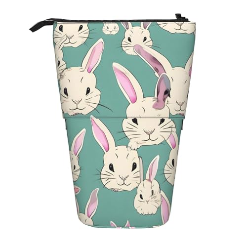 Evengigy Niedliches Federmäppchen mit niedlichem Hasen-Druck, mit Reißverschluss, verstellbarer Ständer, Stifthalter, lustige Make-up-Tasche, Schwarz , Einheitsgröße, Taschen-Organizer von Evengigy