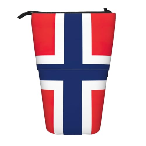 Evengigy Niedliches Federmäppchen mit norwegischer Flagge, mit Reißverschluss, verstellbarer Ständer, Stifthalter, lustige Make-up-Tasche, Schwarz , Einheitsgröße, Taschen-Organizer von Evengigy