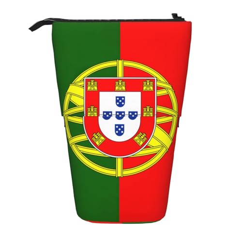Evengigy Niedliches Federmäppchen mit portugiesischer Flagge, mit Reißverschluss, verstellbarer Ständer, Stifthalter, lustige Make-up-Tasche, Schwarz , Einheitsgröße, Taschen-Organizer von Evengigy