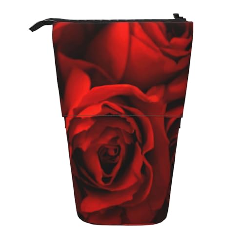 Evengigy Niedliches Federmäppchen mit rotem Rosenmuster, mit Reißverschluss, verstellbarer Ständer, Stifthalter, lustige Make-up-Tasche, Schwarz , Einheitsgröße, Taschen-Organizer von Evengigy