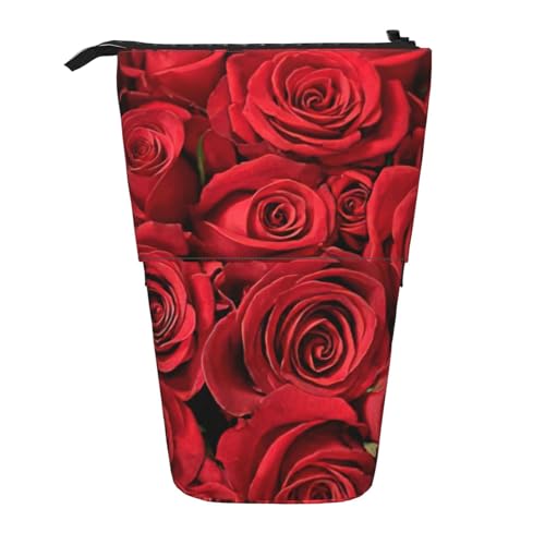 Evengigy Niedliches Federmäppchen mit rotem Rosenmuster, mit Reißverschluss, verstellbarer Ständer, Stifthalter, lustige Make-up-Tasche, Schwarz , Einheitsgröße, Taschen-Organizer von Evengigy