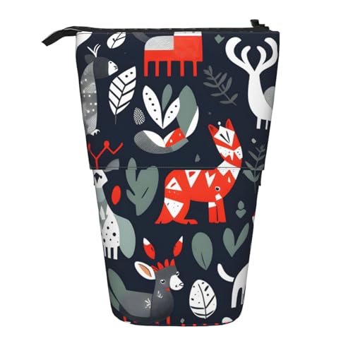 Evengigy Niedliches Federmäppchen mit skandinavischem Tierdruck, mit Reißverschluss, verstellbarer Ständer, Stifthalter, lustige Make-up-Tasche, Schwarz , Einheitsgröße, Taschen-Organizer von Evengigy