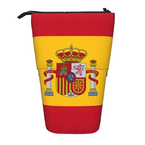 Evengigy Niedliches Federmäppchen mit spanischer Flagge, mit Reißverschluss, verstellbarer Ständer, Stifthalter, lustige Make-up-Tasche, Schwarz , Einheitsgröße, Taschen-Organizer von Evengigy
