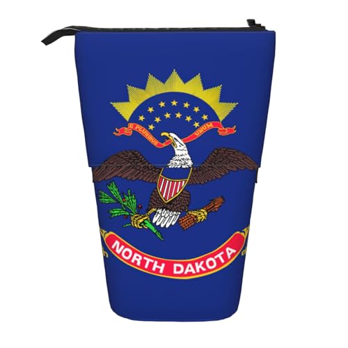 Evengigy North Dakota State Flag Print Cute Pencil Case with Zip Adjustable Stand Pencil Holder Funny Makeup Bag, Schwarz , Einheitsgröße, Taschen-Organizer von Evengigy