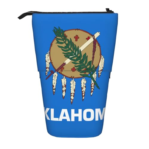 Evengigy Oklahoma Staatsflaggen-Druck, niedliches Federmäppchen mit Reißverschluss, verstellbarer Ständer, Stifthalter, lustige Make-up-Tasche, Schwarz , Einheitsgröße, Taschen-Organizer von Evengigy