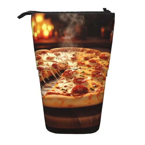 Evengigy Pizza-3D-Druck, niedliches Federmäppchen mit Reißverschluss, verstellbarer Ständer, Stifthalter, lustige Make-up-Tasche, Schwarz , Einheitsgröße, Taschen-Organizer von Evengigy
