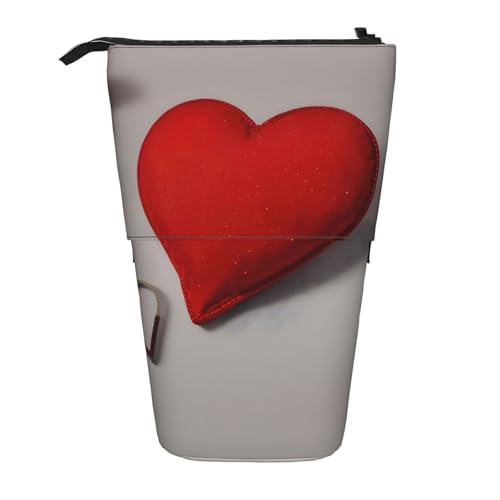 Evengigy Romantisches rotes Herz-Druck-Federmäppchen mit Reißverschluss, verstellbarer Ständer, Stifthalter, lustige Make-up-Tasche, Schwarz , Einheitsgröße, Taschen-Organizer von Evengigy
