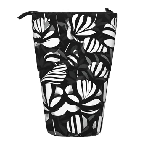 Evengigy Schwarz Weiß gestreift Blumen Druck Niedliches Federmäppchen mit Reißverschluss Verstellbarer Ständer Bleistifthalter Lustige Make-up-Tasche von Evengigy