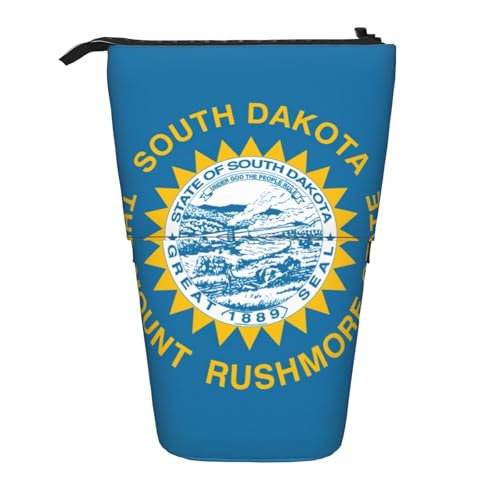 Evengigy Süd-Dakota-Flaggen-Druck, niedliches Federmäppchen mit Reißverschluss, verstellbarer Ständer, Stifthalter, lustige Make-up-Tasche, Schwarz , Einheitsgröße, Taschen-Organizer von Evengigy