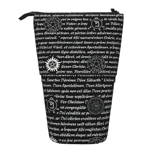 Evengigy Supernatural Inspiration Print Cute Pencil Case with Zip Adjustable Stand Pencil Holder Funny Makeup Bag, Schwarz , Einheitsgröße, Taschen-Organizer von Evengigy