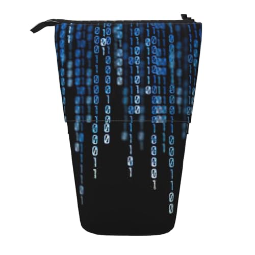 Evengigy The Blue Binary Print Cute Pencil Case with Zip Adjustable Stand Pencil Holder Funny Makeup Bag, Schwarz , Einheitsgröße, Taschen-Organizer von Evengigy