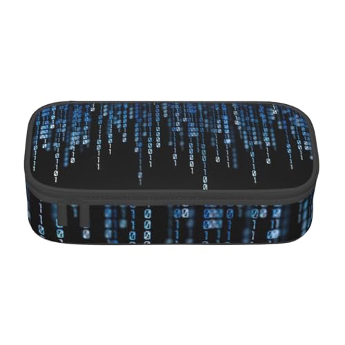 Evengigy The Blue Binary Print Federmäppchen, Federmäppchen, tragbares Design, Reise-Make-up-Tasche, Geldbörse, Schwarz , Einheitsgröße, Kosmetiktasche von Evengigy