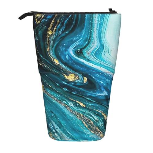 Evengigy Türkisblau Gold Marmor Druck Niedliches Federmäppchen mit Reißverschluss Verstellbarer Ständer Bleistifthalter Lustige Make-up-Tasche, Schwarz , Einheitsgröße, Taschen-Organizer von Evengigy