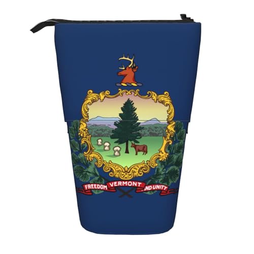 Evengigy Vermont Staatsflaggen-Druck, niedliches Federmäppchen mit Reißverschluss, verstellbarer Ständer, Stifthalter, lustige Make-up-Tasche, Schwarz , Einheitsgröße, Taschen-Organizer von Evengigy
