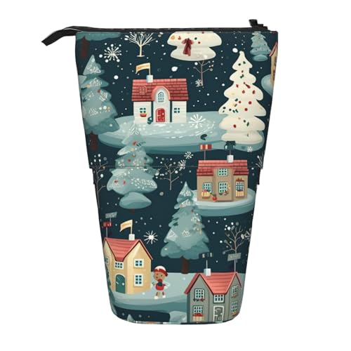Evengigy Warmes Weihnachtshaus-Druck, niedliches Federmäppchen mit Reißverschluss, verstellbarer Ständer, Stifthalter, lustige Make-up-Tasche, Schwarz , Einheitsgröße, Taschen-Organizer von Evengigy
