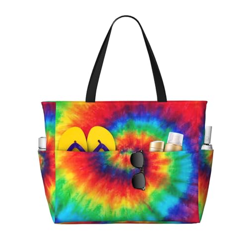 Evengigy Wasserfeste Strandtasche für Damen, Batikfärbung, Regenbogen-Druck, große Sporttasche, Handgepäcktasche für Reisen Evengigy Wasserfeste Strandtasche für Damen, Batikfärbung, Regenbogen-Druck, große Sporttasche, Handgepäcktasche für Reisen von Evengigy