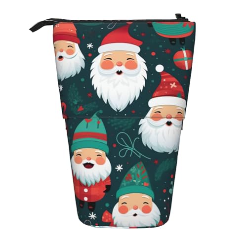 Evengigy Weihnachten Cartoon Santa Claus Print Niedliches Federmäppchen mit Reißverschluss Verstellbarer Ständer Bleistifthalter Lustige Make-up-Tasche, Schwarz , Einheitsgröße, Taschen-Organizer von Evengigy
