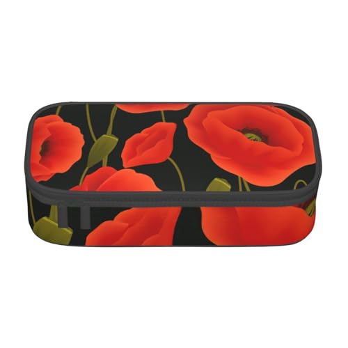 Federmäppchen mit Mohnblumen-Druck, tragbares Design, Reise-Make-up-Tasche, Geldbörse, Schwarz , Einheitsgröße, Kosmetiktasche von Evengigy