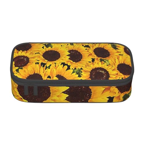 Federmäppchen mit Sonnenblumen-Druck, tragbares Design, Reise-Make-up-Tasche, Geldbörse, Schwarz , Einheitsgröße, Kosmetiktasche von Evengigy