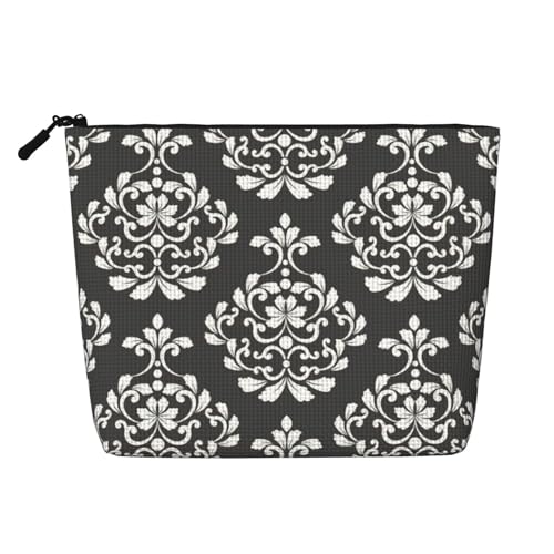 Make-up-Tasche mit Damast-Muster, niedliche Kosmetiktasche für Damen, Make-up-Tasche, Reise-Kulturbeutel für Damen, Schwarz , Einheitsgröße von Evengigy
