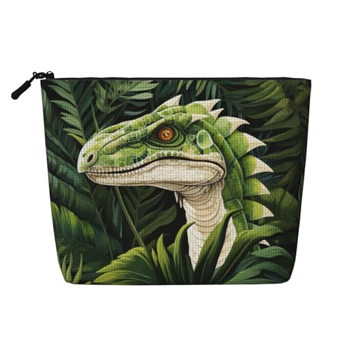 Make-up-Tasche mit Dinosaurier-Palmblatt-Druck, niedliche Kosmetiktasche für Damen, Make-up-Tasche, Reise-Kulturbeutel für Damen, Schwarz , Einheitsgröße von Evengigy