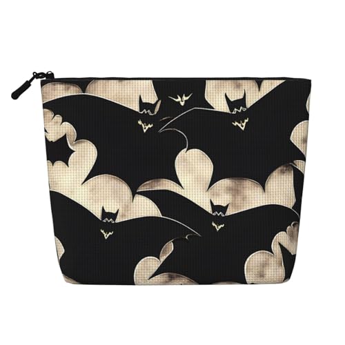 Make-up-Tasche mit Fledermaus-Druck, niedliche Kosmetiktasche für Damen, Make-up-Tasche, Reise-Kulturbeutel für Damen, Schwarz , Einheitsgröße von Evengigy