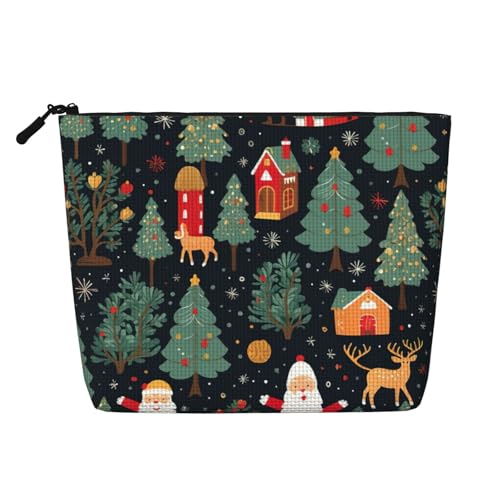 Make-up-Tasche mit Weihnachtsmotiv und Weihnachtsmann-Aufdruck, niedliche Kosmetiktasche für Damen, Make-up-Tasche, Reise-Kulturbeutel für Damen, Schwarz , Einheitsgröße von Evengigy