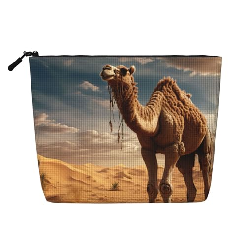 Make-up-Tasche mit Wüstensand-Kamelmuster, niedliche Kosmetiktasche für Damen, Make-up-Tasche, Reise-Kulturbeutel für Damen, Schwarz , Einheitsgröße von Evengigy