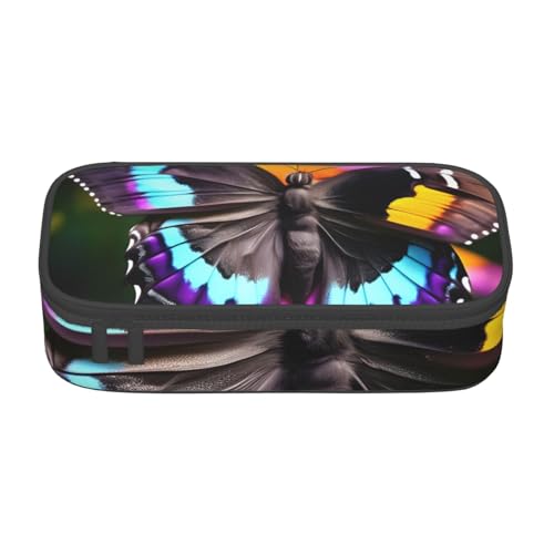 Schönes Federmäppchen mit buntem Schmetterlings-Aufdruck, tragbares Design, Reise-Make-up-Tasche, Geldbörse, Schwarz , Einheitsgröße, Kosmetiktasche von Evengigy