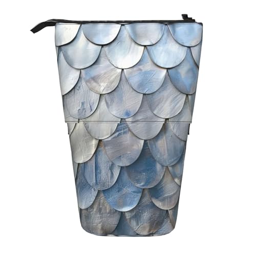 Silbernes Federmäppchen mit Fischschuppen-Druck, mit Reißverschluss, verstellbarer Ständer, Stifthalter, lustige Make-up-Tasche, Schwarz , Einheitsgröße, Taschen-Organizer von Evengigy