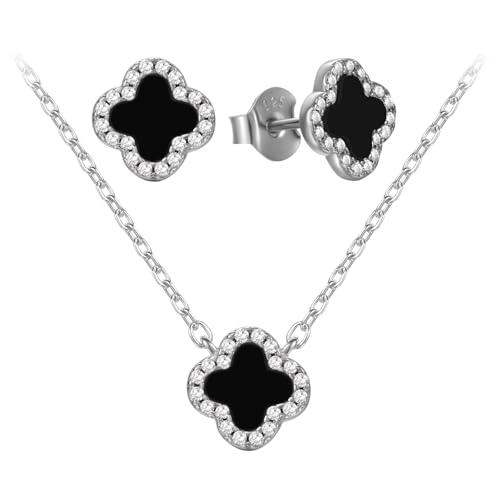 Evensee 925 Silber Vierblättrige Kleeblatt Ohrstecker und Halsketten Schmuck Set mit Schwarz Onyx,Elegante Geschenke für Frauen & Mädchen Weihnachten Geburtstag Evensee 925 Silber Vierblättrige Kleeblatt Ohrstecker und Halsketten Schmuck Set mit Schwarz Onyx,Elegante Geschenke für Frauen & Mädchen Weihnachten Geburtstag von Evensee