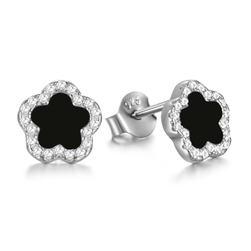Evensee Blumen Ohrringe Silber 925 Schwarzer Onyx Pflaumenblüten Ohrstecker für Damen,Hypoallergene Weißgold Modeschmuck mit Fünfblättrige Blume,Geschenke für Frauen und Mädchen Evensee Blumen Ohrringe Silber 925 Schwarzer Onyx Pflaumenblüten Ohrstecker für Damen,Hypoallergene Weißgold Modeschmuck mit Fünfblättrige Blume,Geschenke für Frauen und Mädchen von Evensee