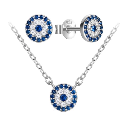 Evensee Evil Eye Nazar Boncuk Set 925 Sterlingsilber,Ohrstecker Halskette mit Blaues Auge Design,Türkisches Kultursymbol Geschenk für Frauen Evensee Evil Eye Nazar Boncuk Set 925 Sterlingsilber,Ohrstecker Halskette mit Blaues Auge Design,Türkisches Kultursymbol Geschenk für Frauen von Evensee