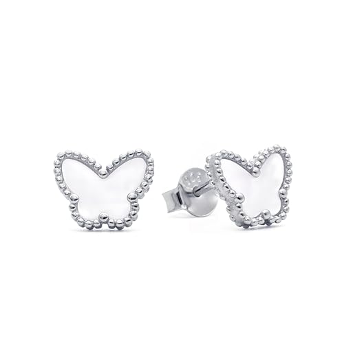 Evensee Premium Perlmutt Schmetterling Ohrringe 925 Silber,Exklusive Butterfly Ohrstecker Hypoallergen Weiß,Geschenk Frauen Damen Hochzeit Taufe Jubiläum Verlobung von Evensee