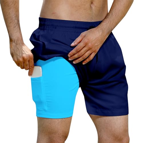 Evensu Badehose für Herren mit Kompression Liner 2 in 1 Atmungsaktiv Badeshorts Männer Navy Blau Boardshorts mit Tunnelzug M von Evensu