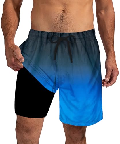 Evensu Badehose für Herren mit Kompression Liner 2 in 1 Atmungsaktiv Badeshorts Männer Schwarz Blau Boardshorts mit Tunnelzug XL von Evensu