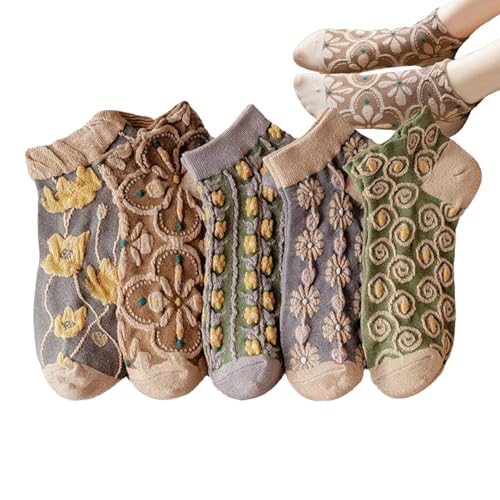 Eventerde Vintage Socken Damen, Geprägte florale Vintage-Socken, Hübsche gemusterte Vintage-Socken, süße gekämmte Herbst-Crew-Socken für Mädchen und Frauen von Eventerde