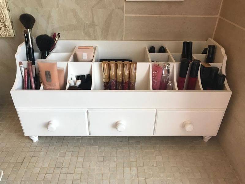 Extra Großer Make-Up-Organizer Aus Holz, Weiß, Kosmetik-Organizer, Eitelkeit, Make-Up-Aufbewahrung, Parfüm-Organizer, Pinsel, Lippenstifthalter von Eventory
