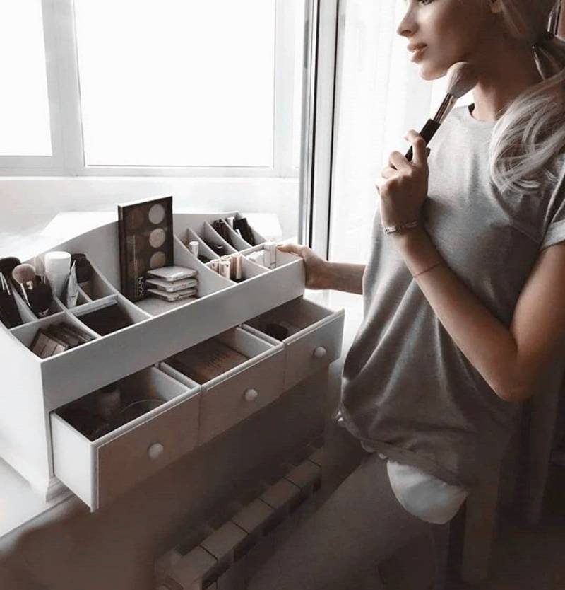 Extra Großer Make-Up-Organizer Weiß Holz Make-Up Organizer Schmuck Eitelkeit Aufbewahrung Parfüm Pinsel Lippenstift Halter von Eventory