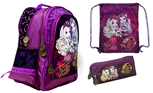 Ever After High - 3tlg Super Set - Super Rucksack/Schulrucksack 38 cm x 29 cm x 17 cm + Schlamper-Etui/Federmäppchen + Turnbeutel/Sportbeutel - für Schule, Sport und Freizeit von Ever After High