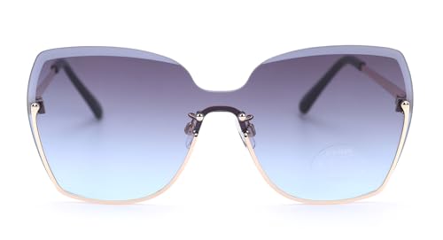 Ever Bloom Damen Designer Oversize Sonnenbrille, Sommerbrillen für Sommer in Schmetterlingsform, Metall Rahmen, Sonnenbrillen mit getönten Gläsern, schmal, Sonnenbrille:Katze Blau von Ever Bloom