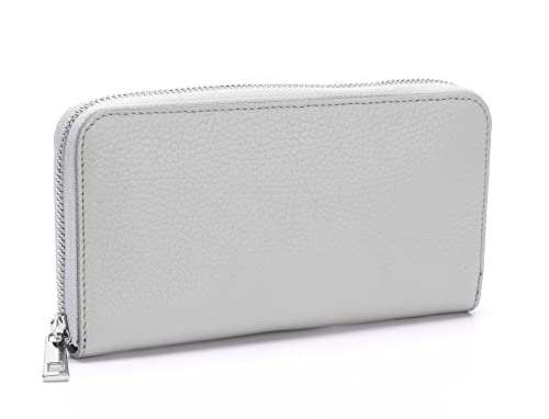 Ever Bloom Damen Geldbörse Leder einfarbiges Portemonnaie aus Italien mit Kartenfächern und Reißverschluss, Designes Geldbeutel lang für Frauen und Mädchen, Leder Geldbörse Farbe:Hell Grau von Ever Bloom