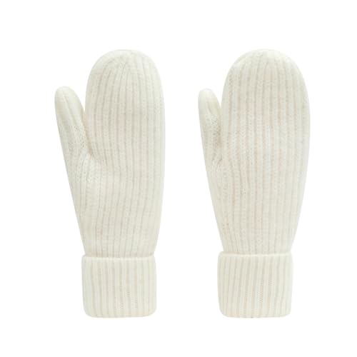 Ever Bloom Damen Handschuhe Herbst Winter, Fausthandschuhe Fäustlinge warm Strickhandschuhe Outdoor, Handschuhe 2023:Weiß von Ever Bloom