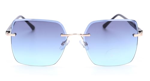 Ever Bloom Damen Rechteckige Sonnenbrille Sommerbrillen mit Metall Gestell, Sonnenbrillen mit getönten Gläsern, schmal, Sonnenbrille:Blau von Ever Bloom