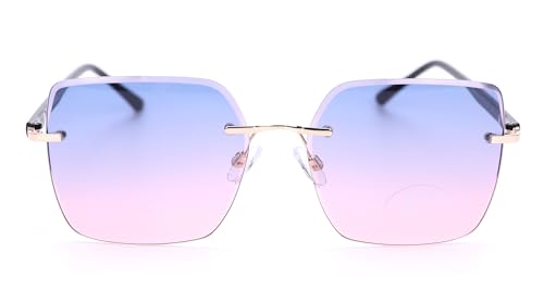 Ever Bloom Damen Rechteckige Sonnenbrille Sommerbrillen mit Metall Gestell, Sonnenbrillen mit getönten Gläsern, schmal, Sonnenbrille:Rosa Blau von Ever Bloom