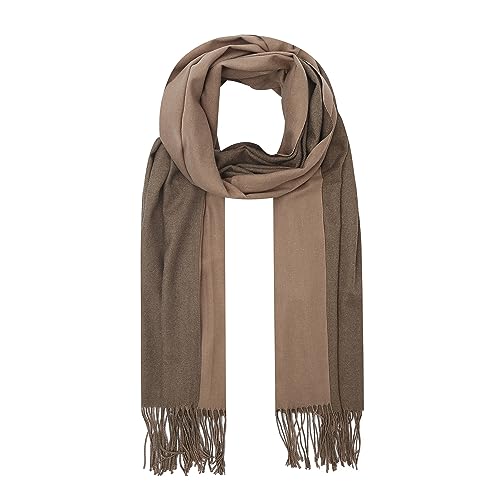 Ever Bloom Damen Schal Mit 2 Farben Fransen, Lang für Winter Herbst, Warme und Elegante Halstücher für Frauen Mädchen, Zweifarbig, Farbe 2023: Khaki von Ever Bloom